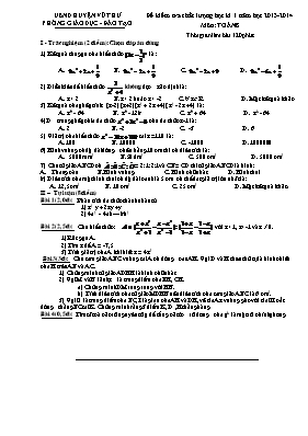 Đề kiểm tra chất lượng học kì 1 năm học 2013 - 2014 môn Toán 8
